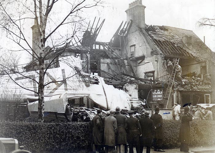 Het huis in Purley dat door de Lijster werd getroffen